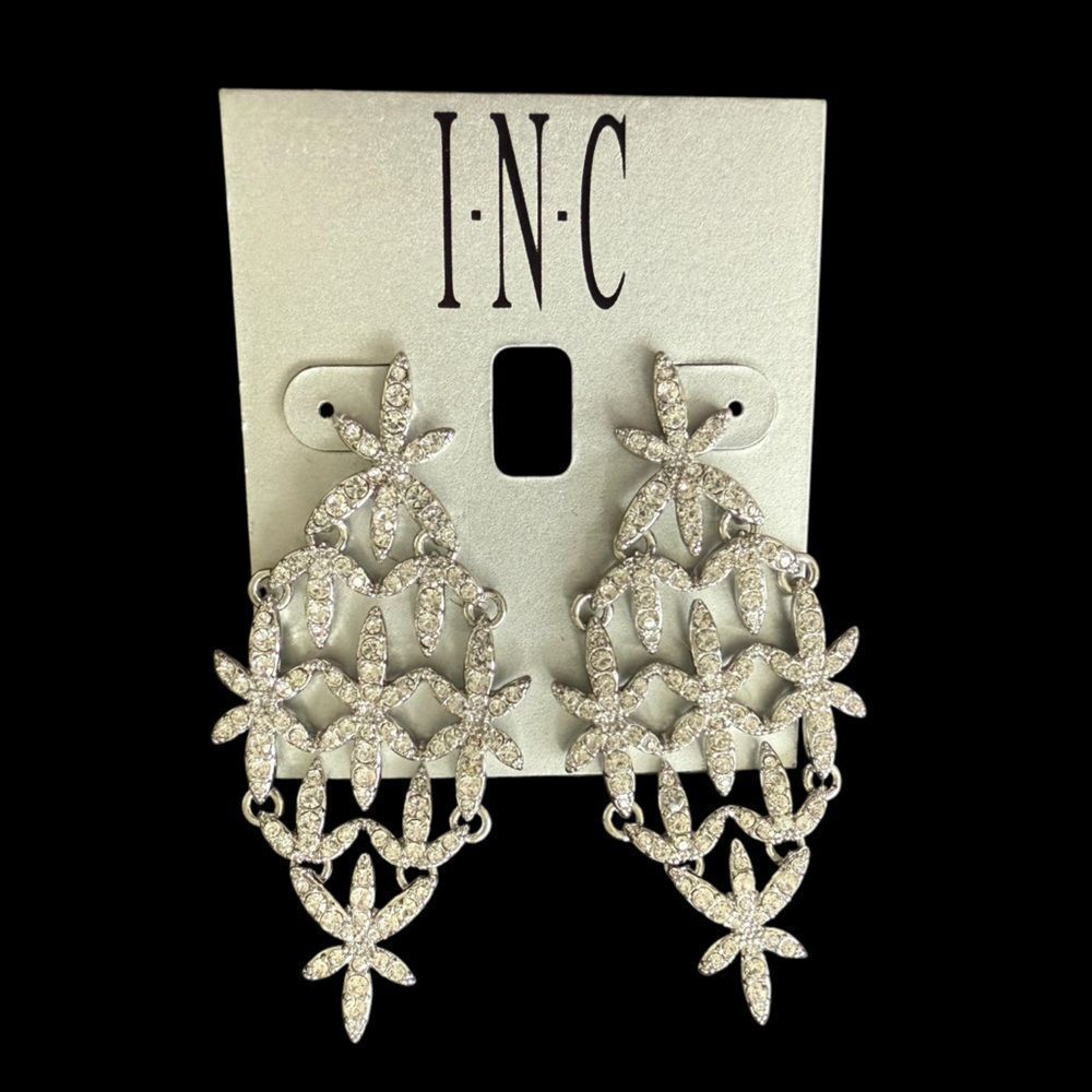 Inc International Concepts Silver Rhinestone Chandelier Statement Earrings Nwt